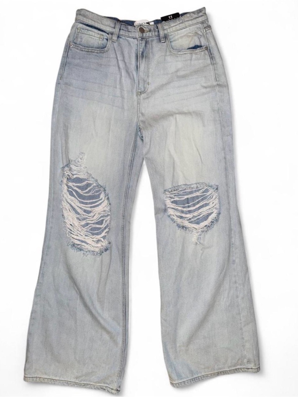 Fashion Nova Light Blue Distressed Wide-Leg Jeans
